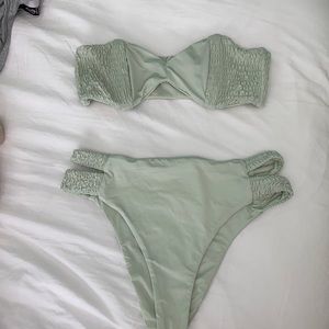 Volcom High Wasted Ruched Bikini Set in Jade Green